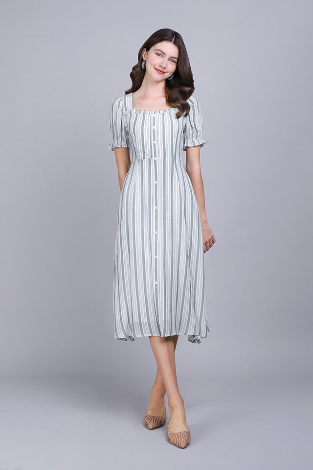Isabel Dress In Sage Stripes