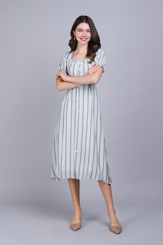 Isabel Dress In Sage Stripes