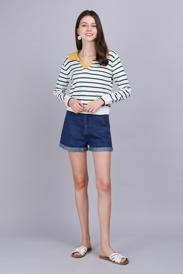 Brody Top In Green Stripes
