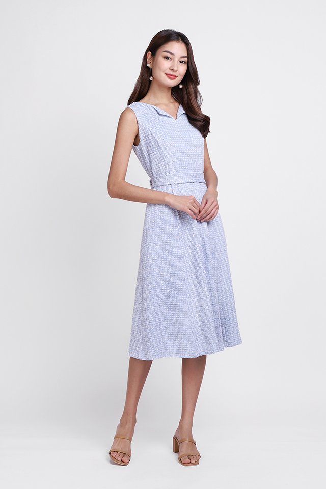 Suzanne Dress In Sky Tweed