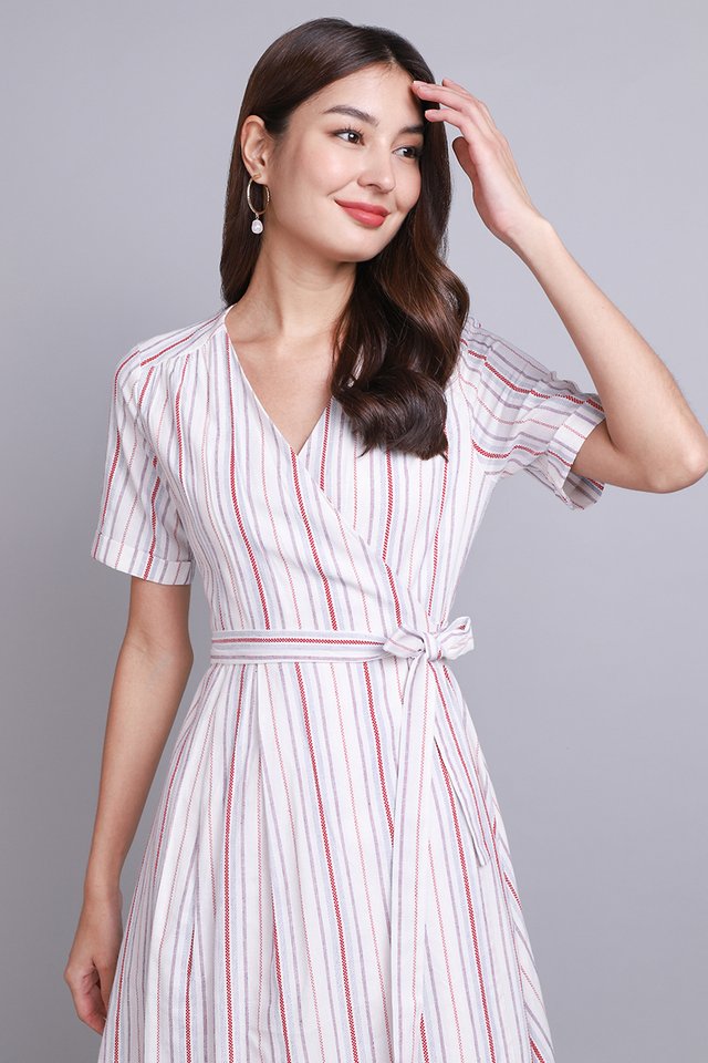 Hilary Dress In Blue Red Stripes