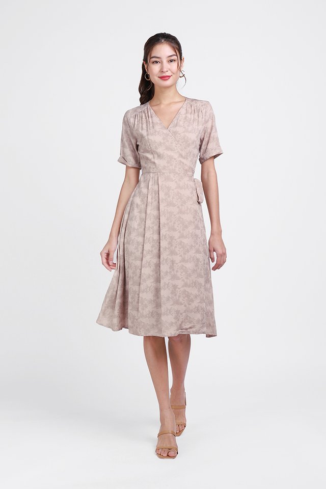 Hilary Dress In Taupe Prints