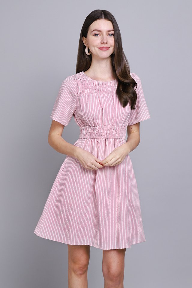 Liana Dress In Pink Stripes