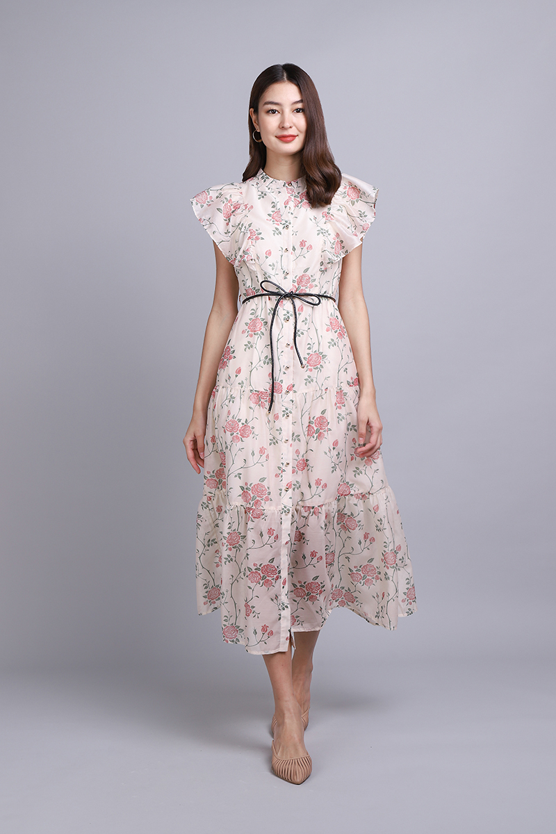 Gloria Dress In Vintage Cream Prints | LilyPirates