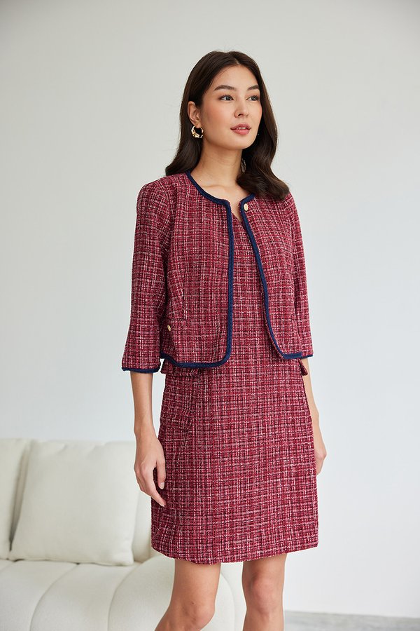 Valena Dress In Burgundy Tweed