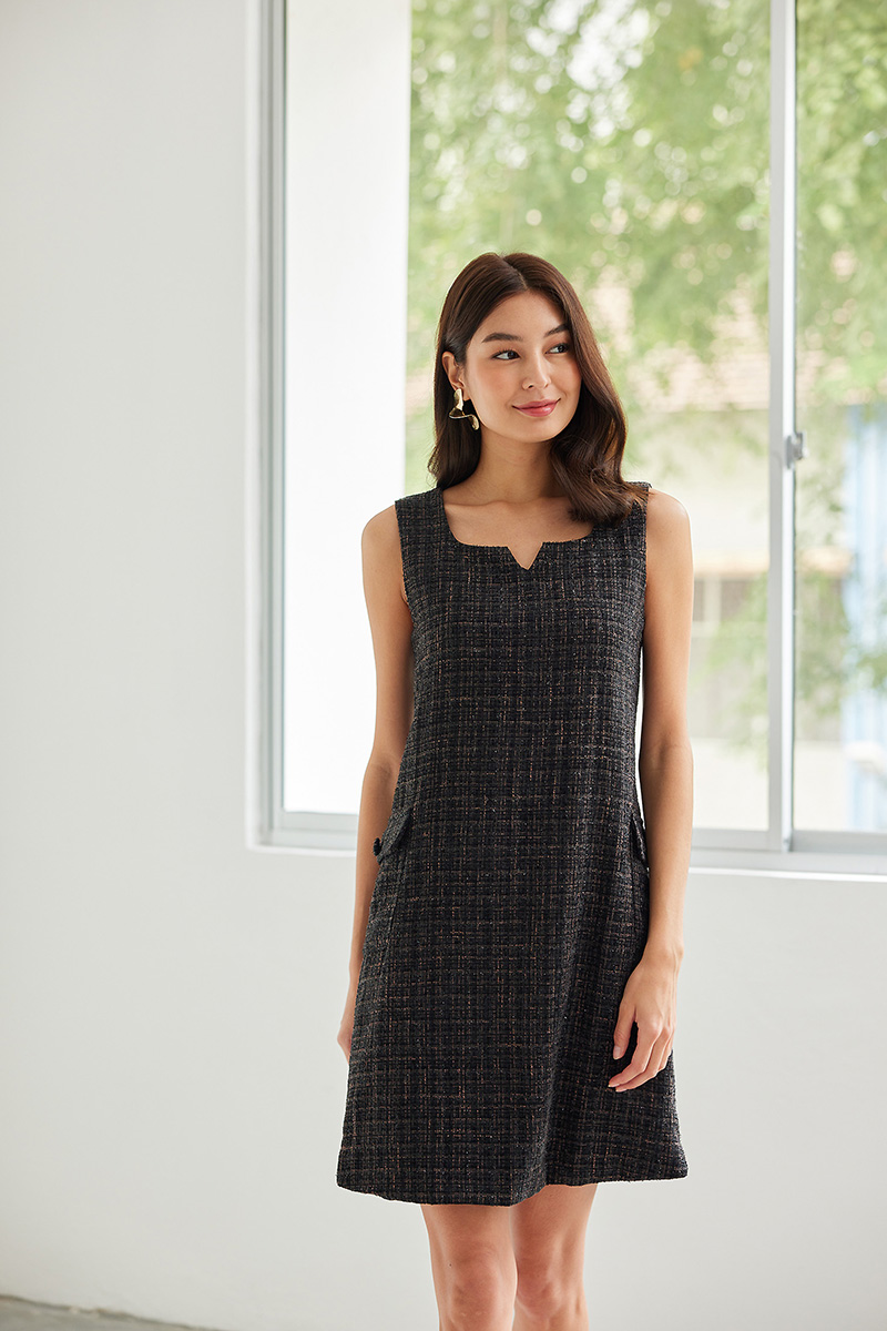 Valena Dress In Bronze Black Tweed LilyPirates