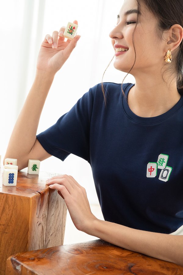 Mahjong Club Unisex Top In Navy Blue