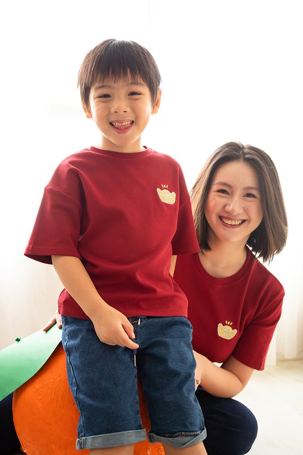 Yuan Bao Kids Top In Wine Red