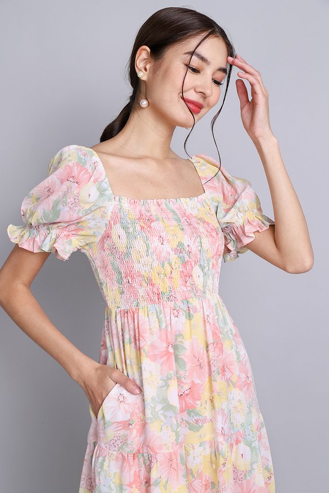 Marley Dress In Pink Yellow Florals
