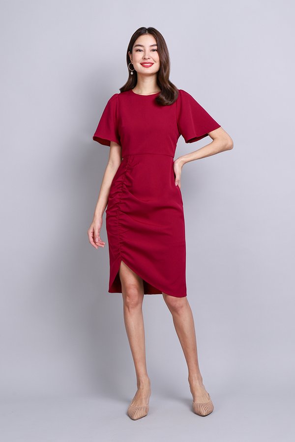 Jacinta Dress In Wine Red