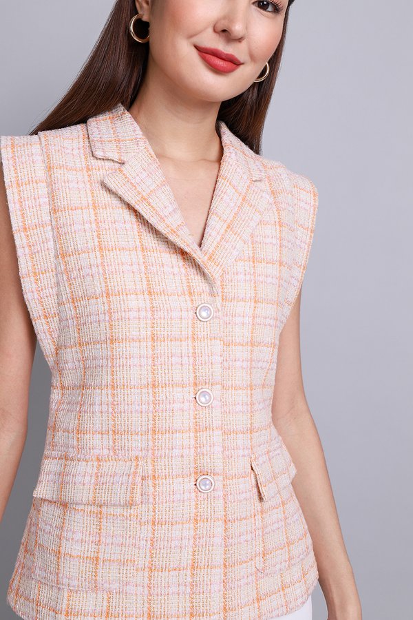 Adelaide Top In Pink Orange Tweed