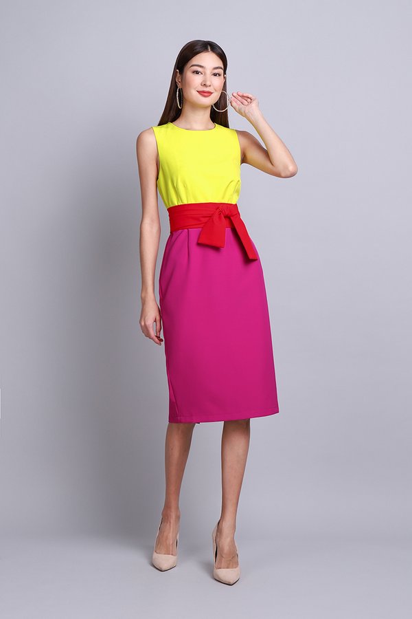Stefani Dress In Yellow Magenta