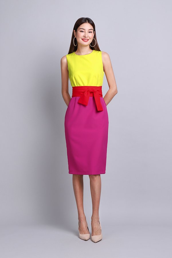 Stefani Dress In Yellow Magenta