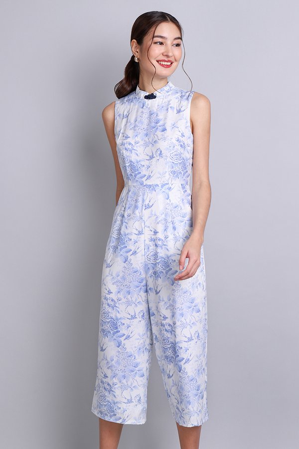 Spring Melody Cheongsam Romper In Light Porcelain