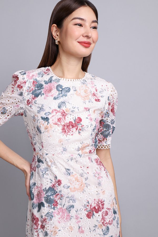 Peony Dress In Cream Florals