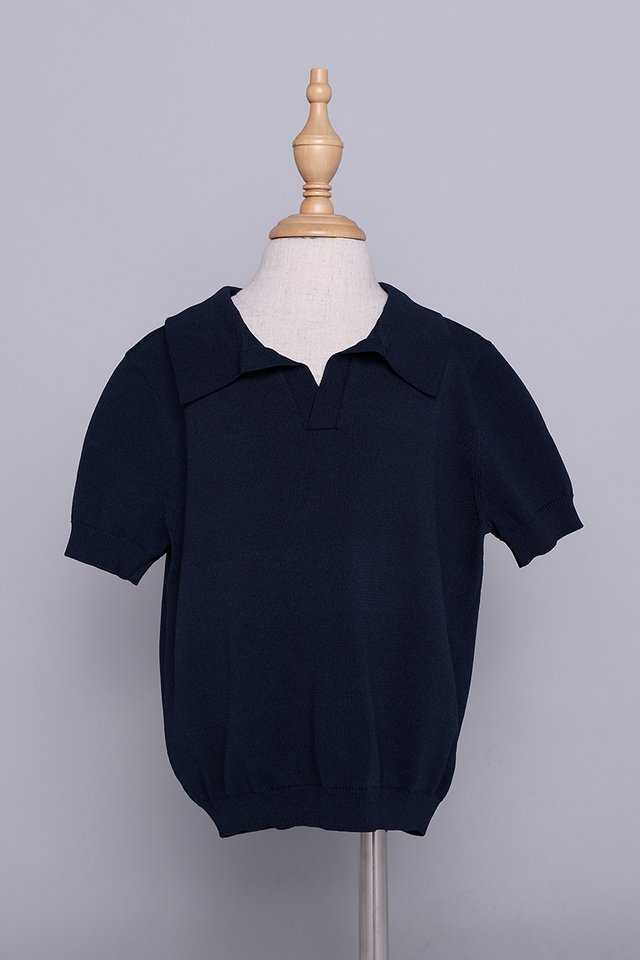 Jude Boy Knit Polo In Navy Blue