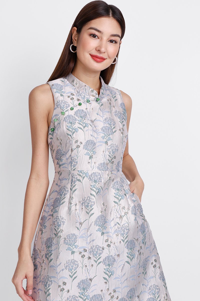 Spring Floret Cheongsam Dress In Blue Blossoms | LilyPirates