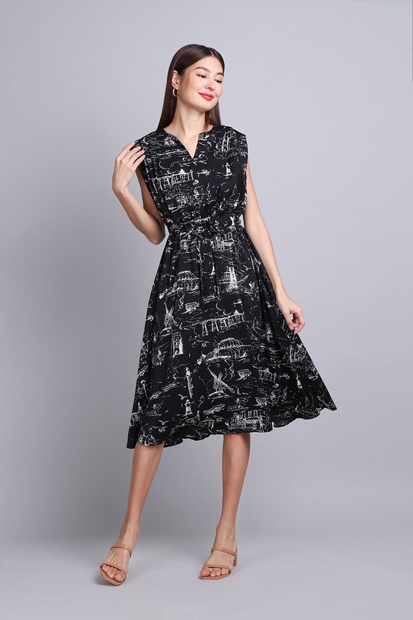 Whitley Dress In Black Prints