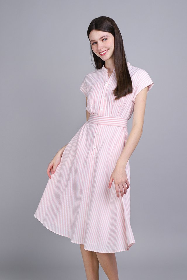 Baker Dress In Pink Stripes