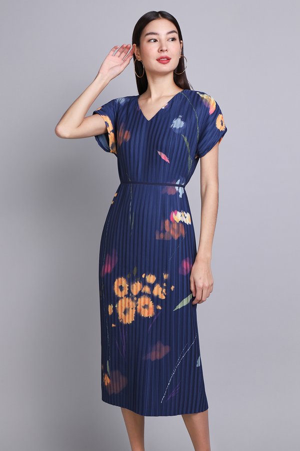 Hera Dress In Navy Prints