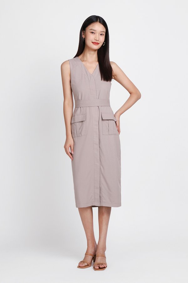 Edwina Dress In Taupe Grey