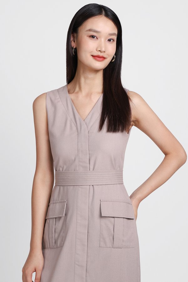 Edwina Dress In Taupe Grey