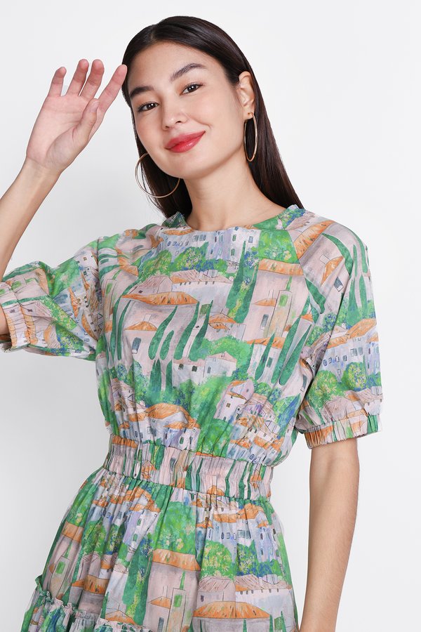 Wynona Dress In Green Prints