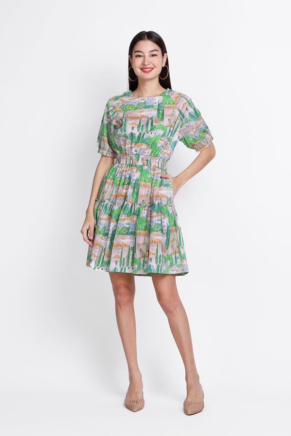 Wynona Dress In Green Prints