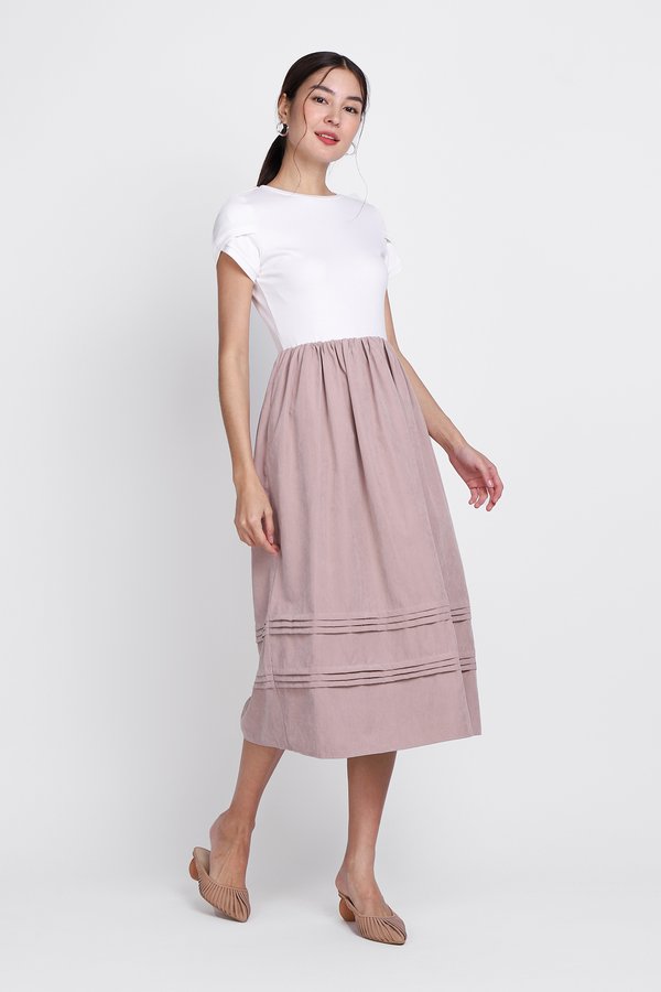 Adalyn Dress In White Taupe
