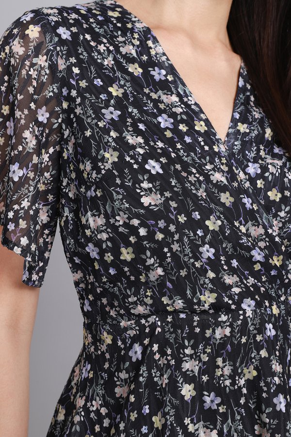 Aurelia Dress In Black Florals
