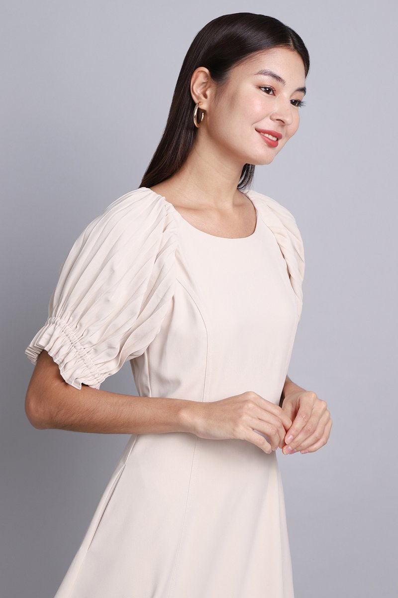 Cream knee length dress online
