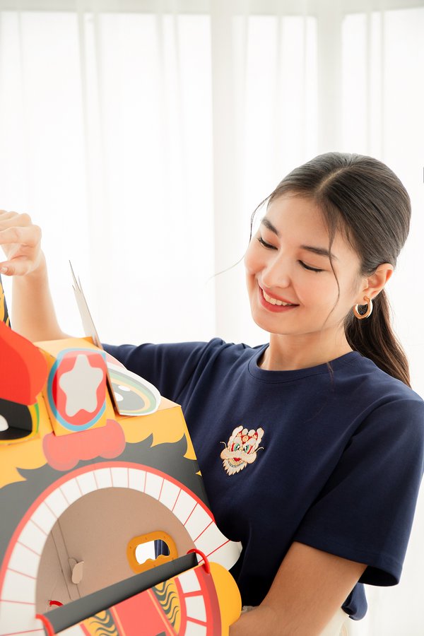 Lion Dance Unisex Top In Navy Blue
