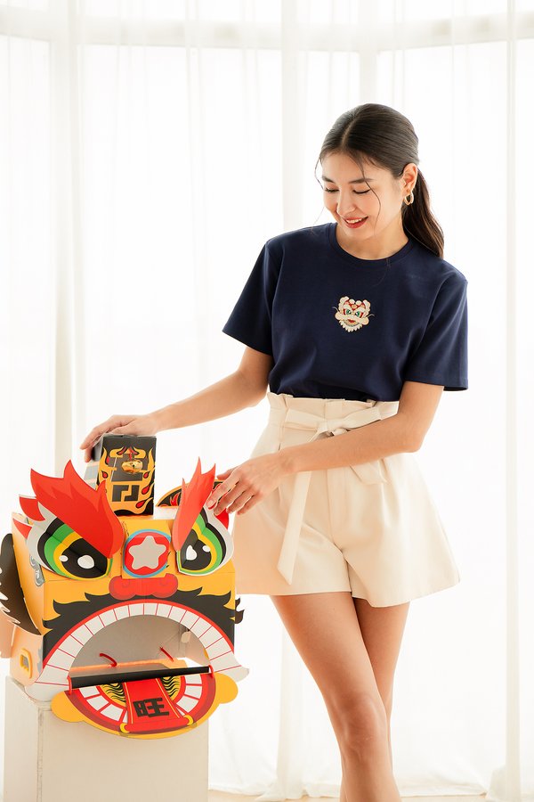 Lion Dance Unisex Top In Navy Blue