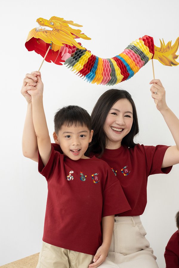 Year Of Snake Kids Top In Wine Red