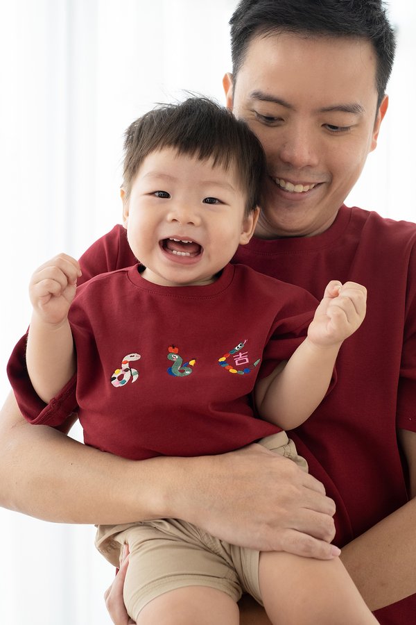 Year Of Snake Kids Top In Wine Red