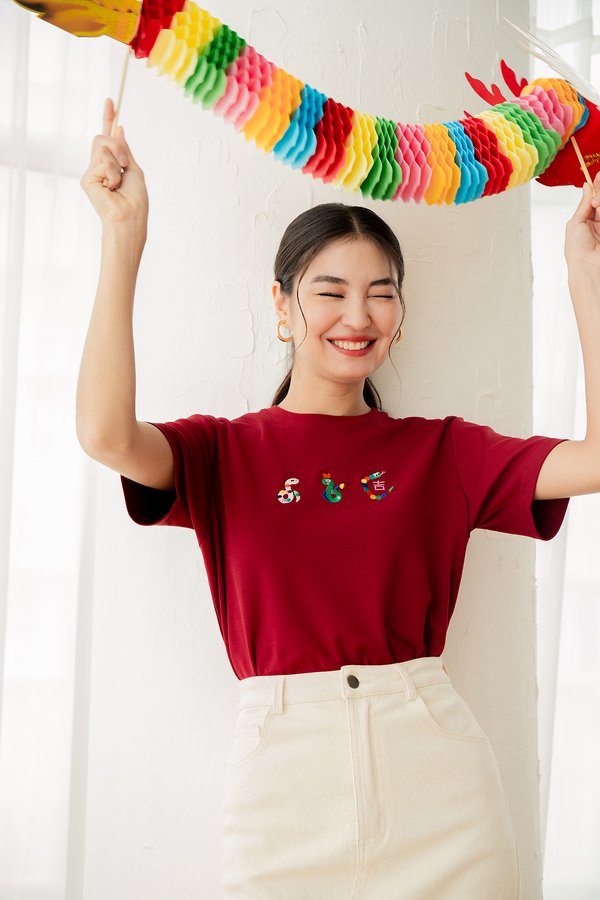 Year Of Snake Unisex Top In Wine Red