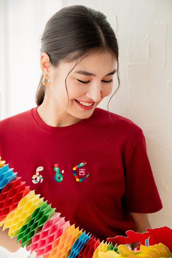Year Of Snake Unisex Top In Wine Red
