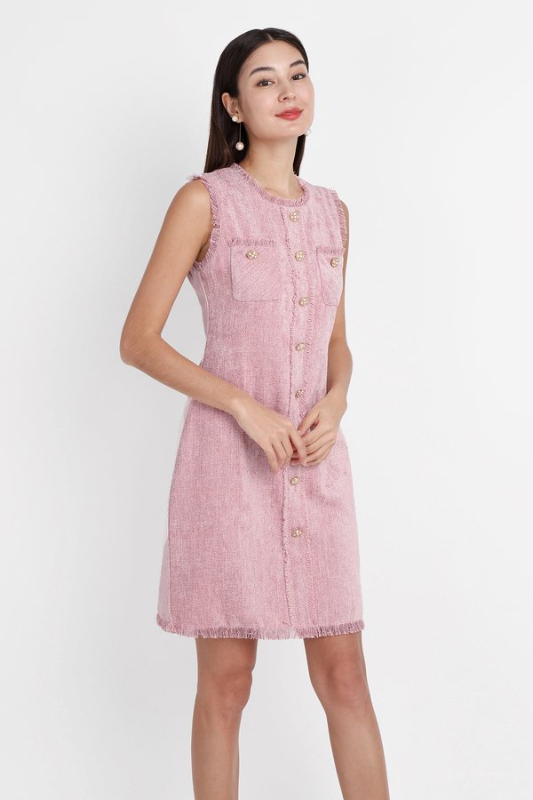 [Backorder] Elsa Dress In Pink Tweed