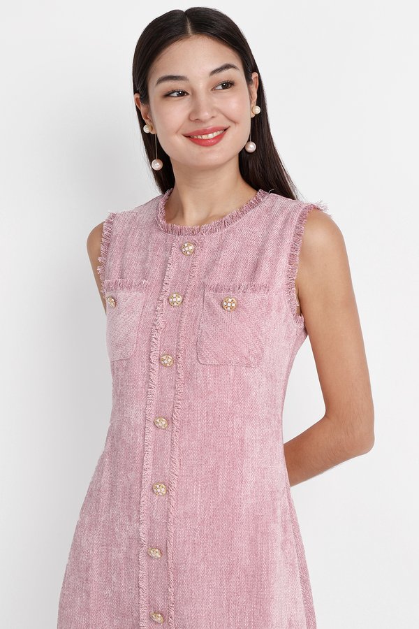 [Backorder] Elsa Dress In Pink Tweed