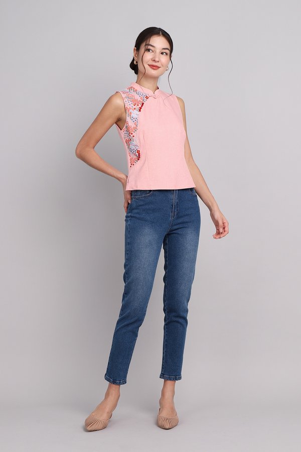 Spring Flair Cheongsam Top In Soft Pink