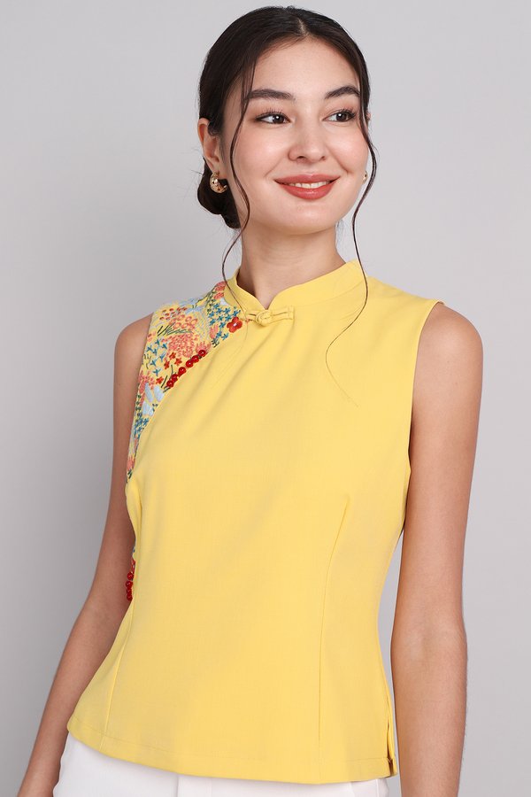 Spring Flair Cheongsam Top In Sunshine Yellow