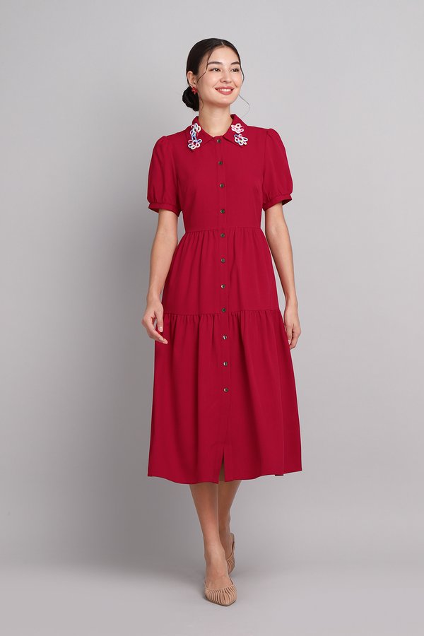 Lotus Dress In Deep Red