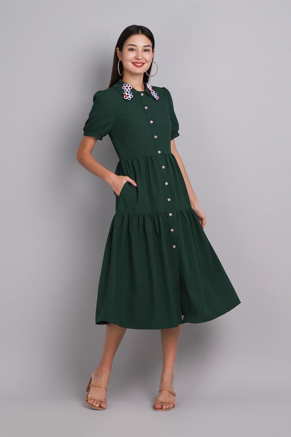 Lotus Dress In Forest Green