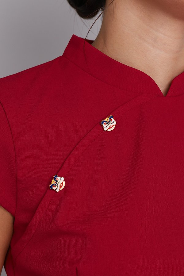 Roaring Good Times Cheongsam Top In Deep Red