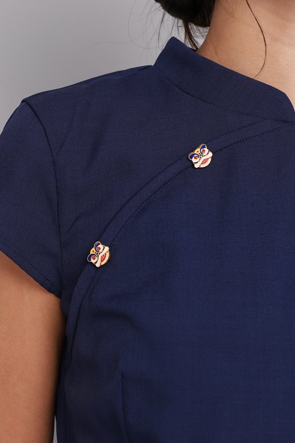 Roaring Good Times Cheongsam Top In Navy Blue