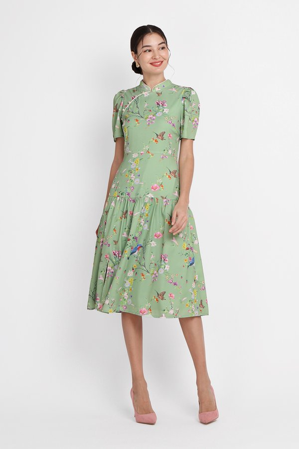 Spring Memoirs Cheongsam Dress In Jade Prints