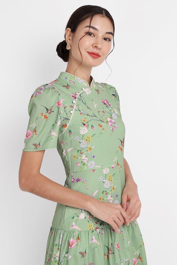 Spring Memoirs Cheongsam Dress In Jade Prints