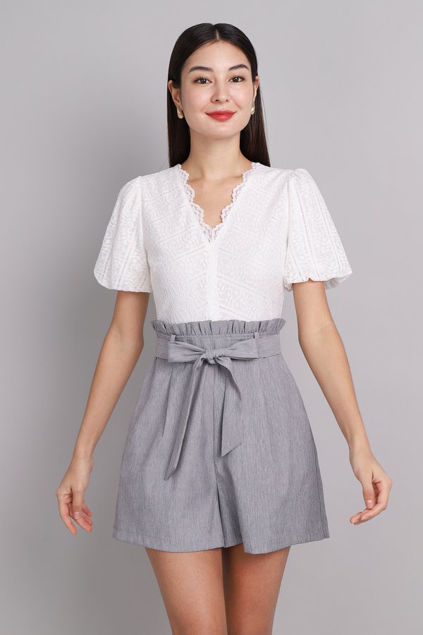 Celene Romper In White Grey
