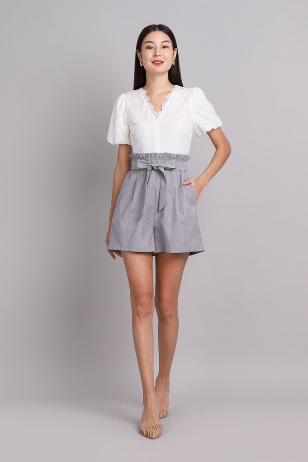 Celene Romper In White Grey