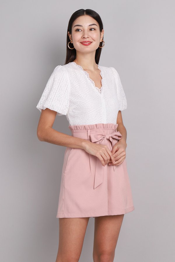 [Backorder] Celene Romper In White Pink